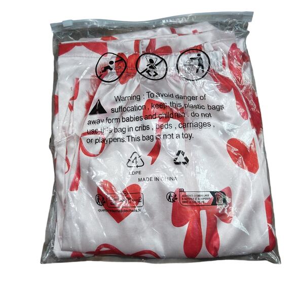 Satin Pink Heart Bow Printed Pajama Set Feather Cuffs Girl Kids 140 - Picture 4 of 4